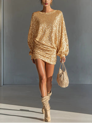 mini dress in gold featuring sequin and fitted fit