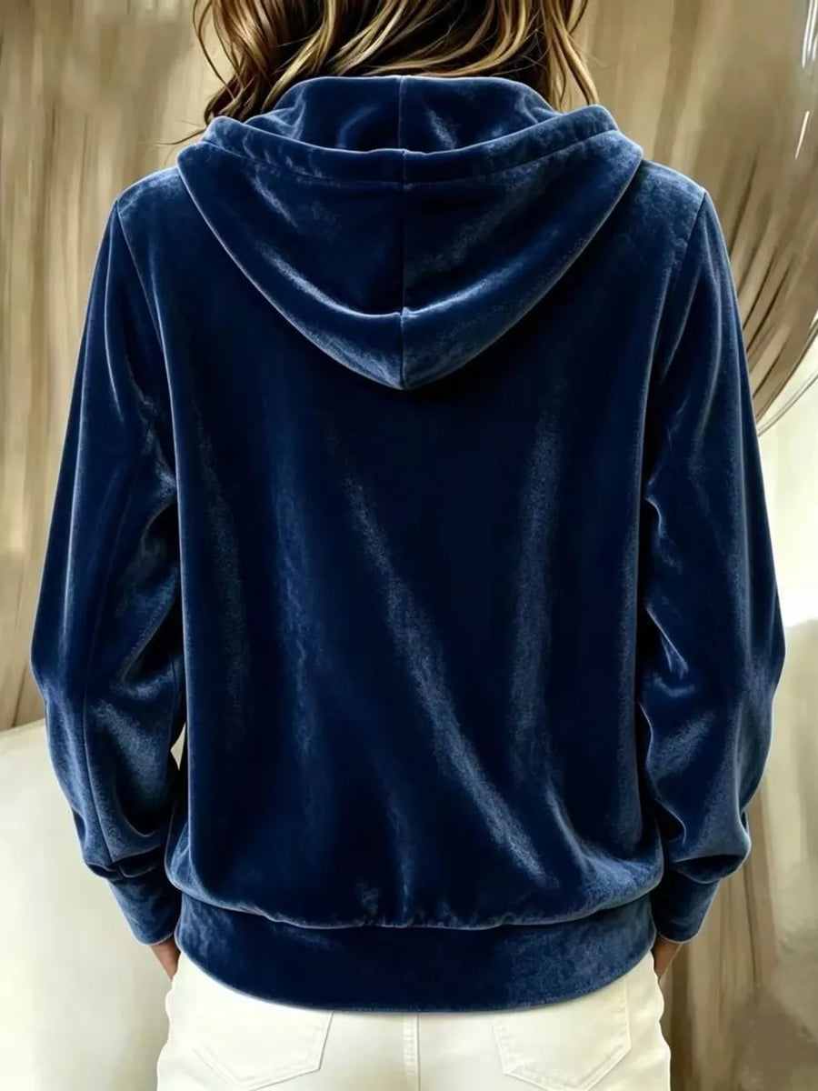Full Size Velvet Button-down Hooded Outerwear in Burgundy with buttoned