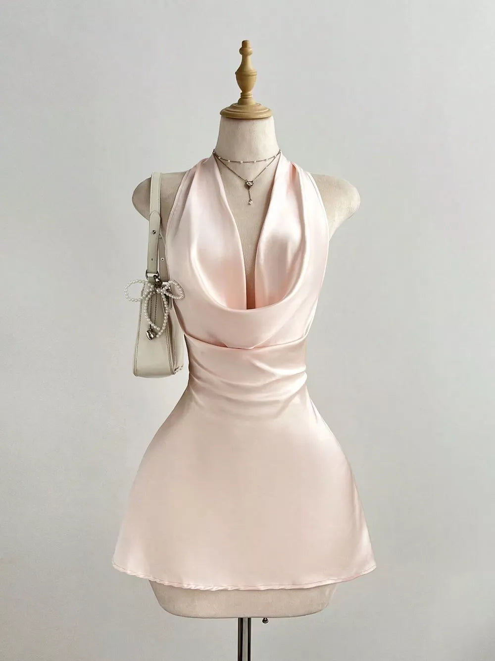 Satin Backless Halter Neck Mini Dress
