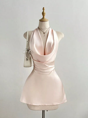 Satin Backless Halter Neck Mini Dress
