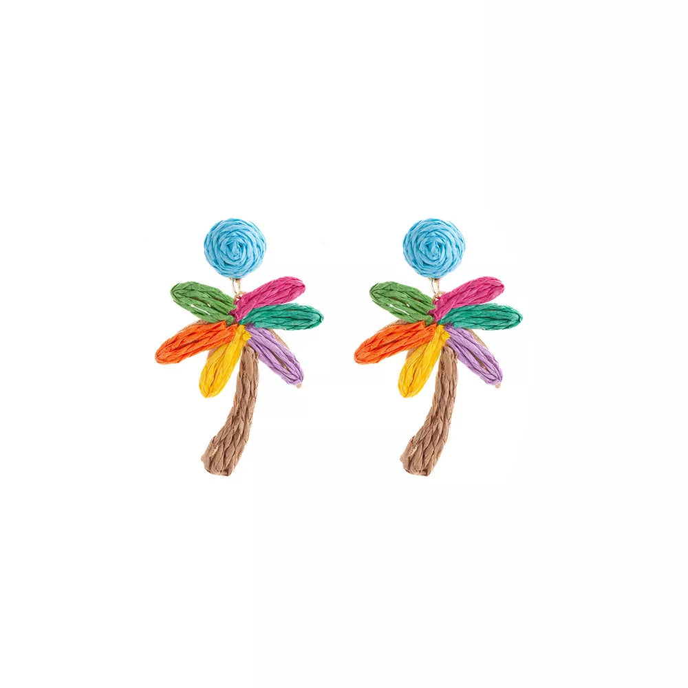 earrings in Yellow with palm tree and woven
