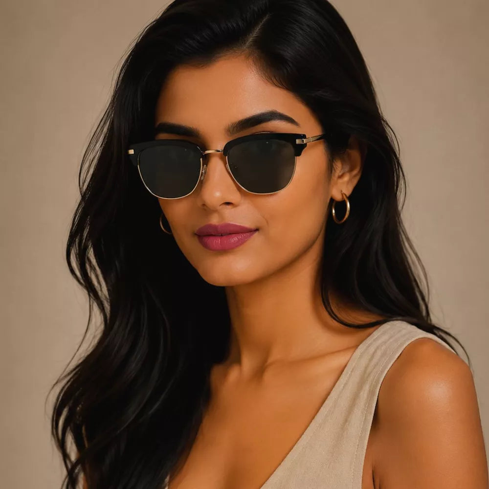 Classic Clubmaster Sunglasses With Gold Accents in Black