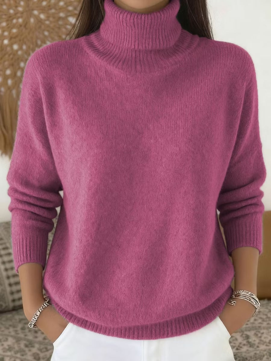 Khaki turtleneck sweater with hip-length and pullover
