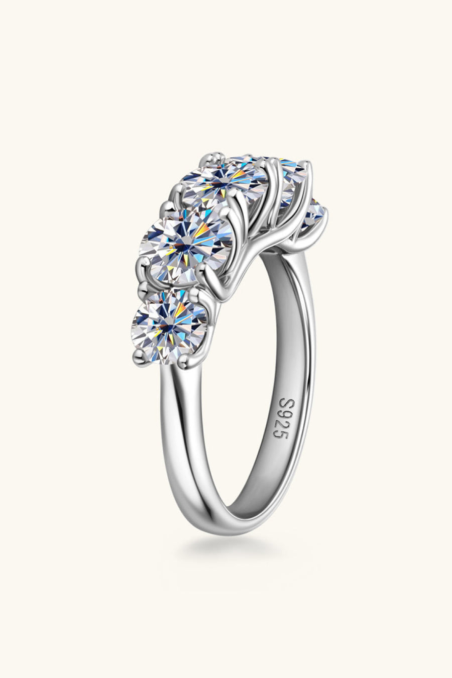 Silver five-stone moissanite eternity band with S925 stamp