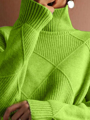 turtleneck sweater in Tangerine with argyle and ribbed