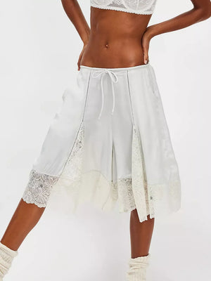 Pastel Yellow Lace Trimmed Relaxed Fit Shorts