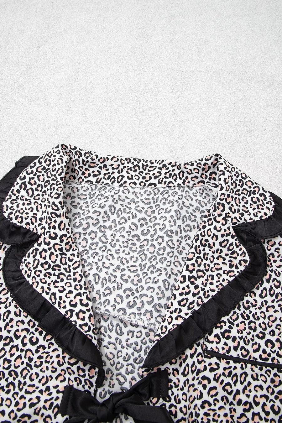 ivory pajama set with ruffled collar and long sleeve