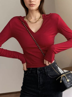 V-neck Long Sleeve Slim Fit T-shirt option 3