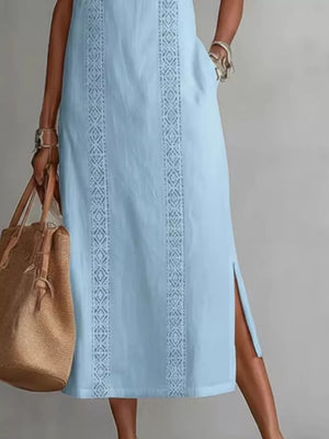 Green Sleeveless Lace Trim Midi Dress Plus Size