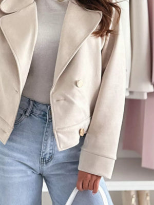 Beige Chic Double-breasted Cropped Jacket