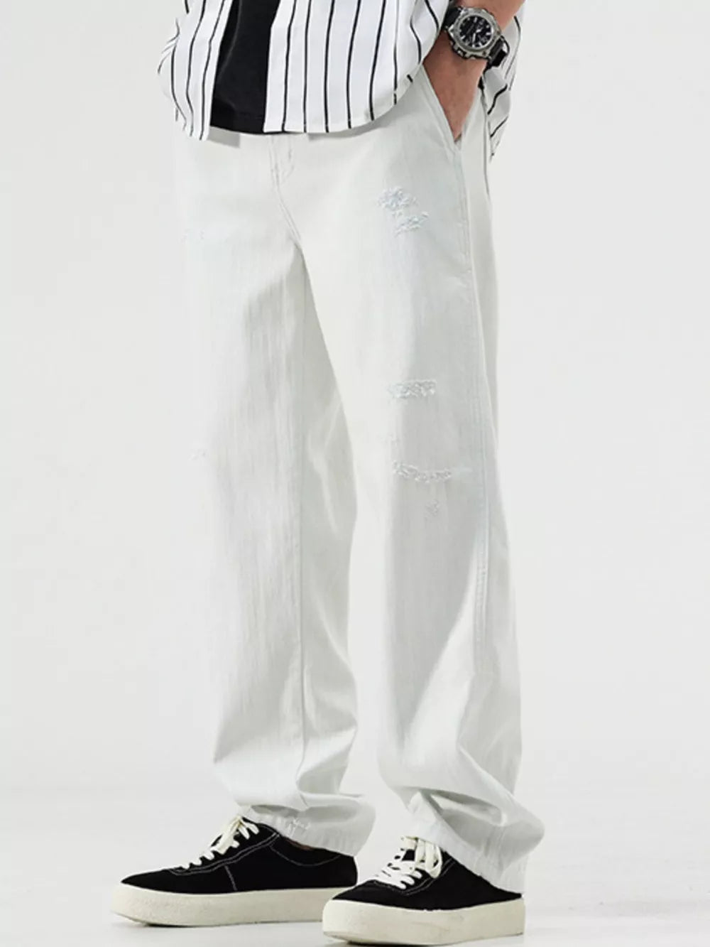 White Men S Distressed Relaxed Fit Jeans