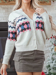 Stripe Geometric Button Up Sweater Cardigan option 5