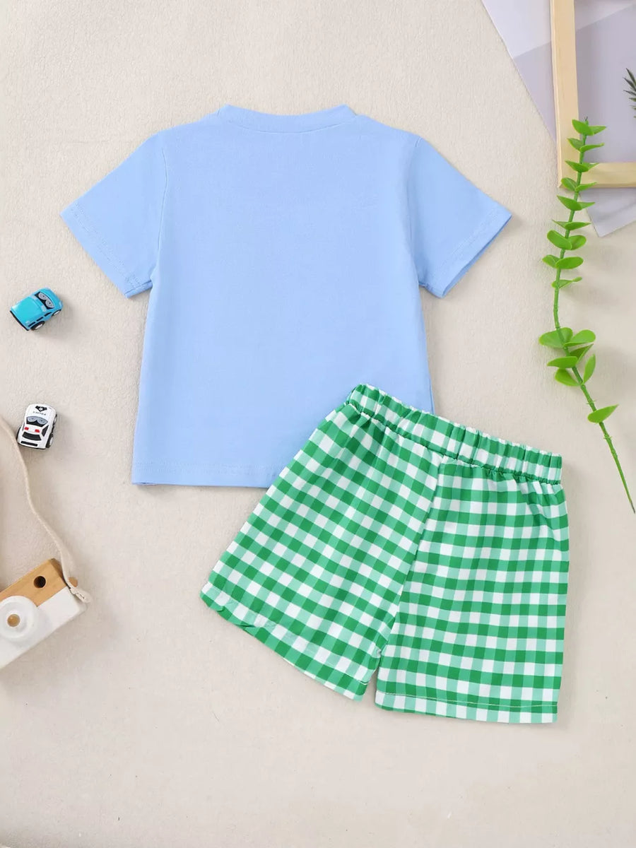Children's Turtle Round Neck Top And Gingham Shorts Set option 6