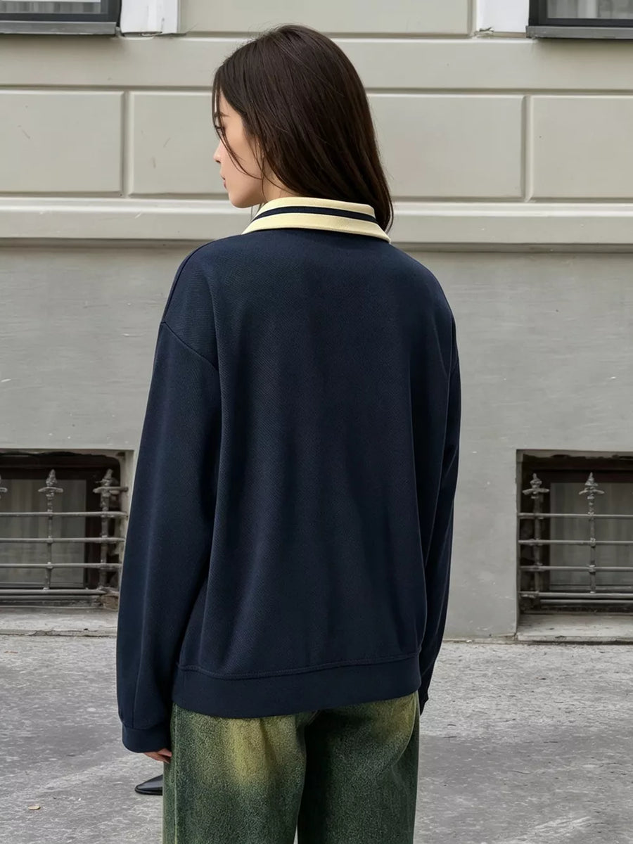 Striped Collar Letter Graphic Sweatshirt option 4