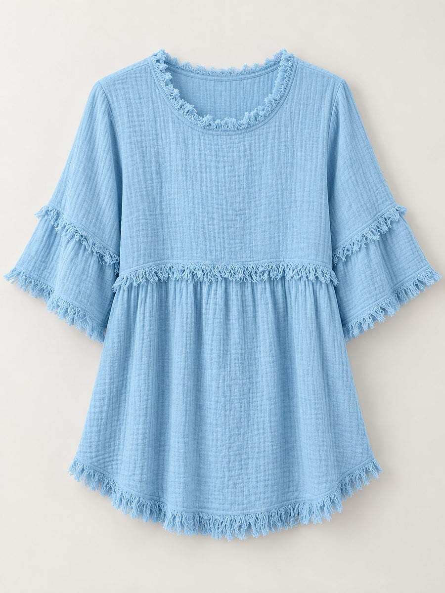 White blouse with hip-length and pullover