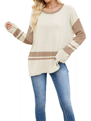 pullover sweater featuring striped in red with 100% Acrylic Care instructions: Machine wash cold texture