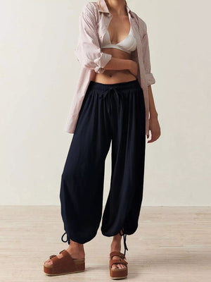 Black harem pants with drawstring waist and N/A