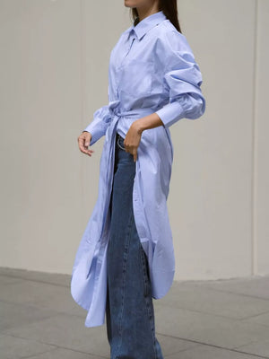 Blue button-down shirt with maxi and button-front