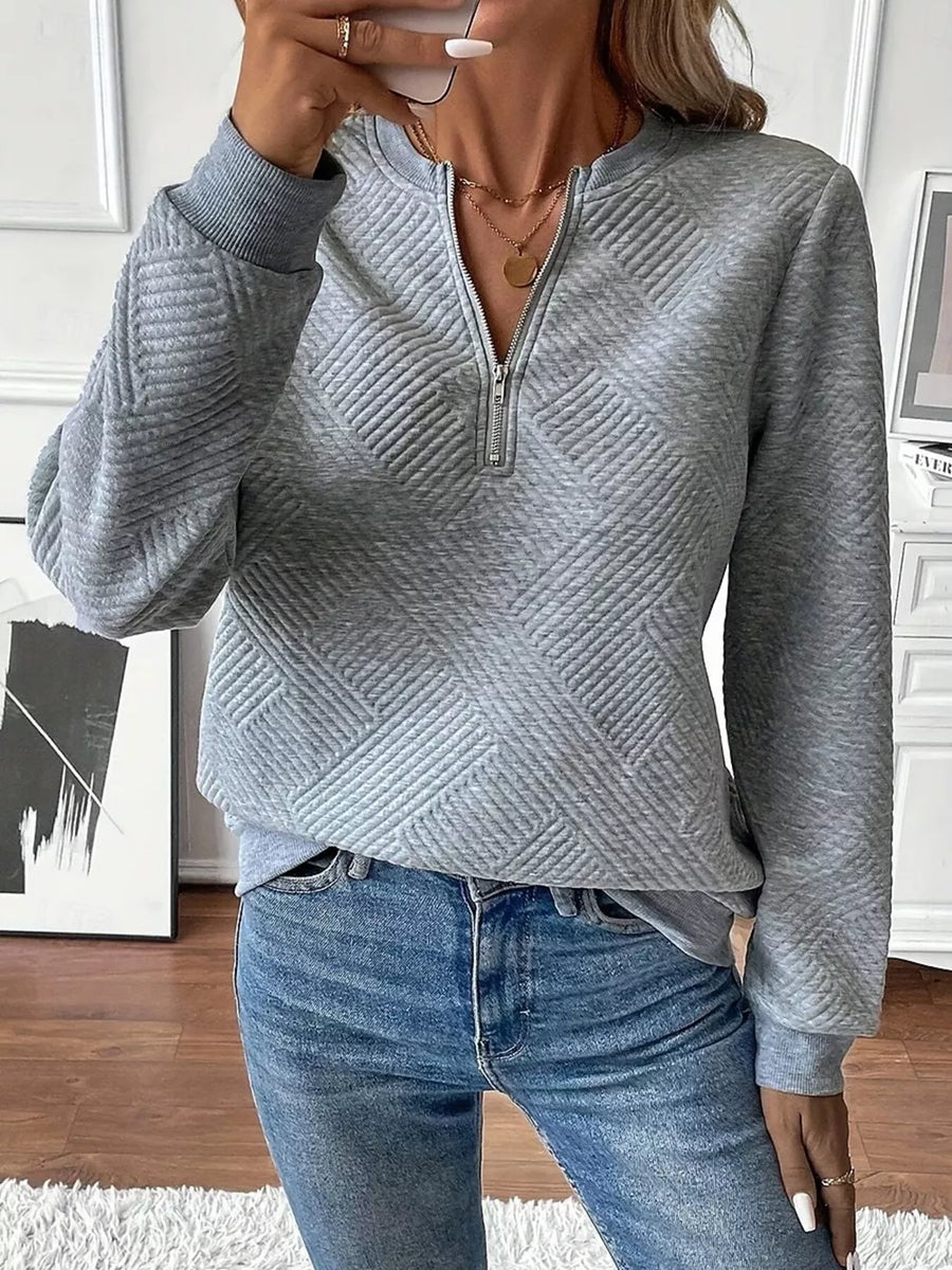 Textured Quarter-zip Sweatshirt in White