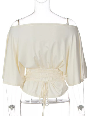 Apricot draped tie-front short sleeve maternity t-shirt with ruched waist detail.
