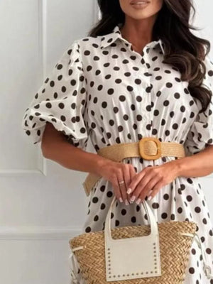 romantic midi dress in light blue with collared