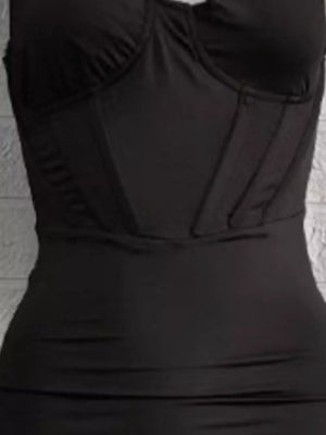 100% polyester Care instructions: Machine wash cold midi dress in Black with fitted silhouette