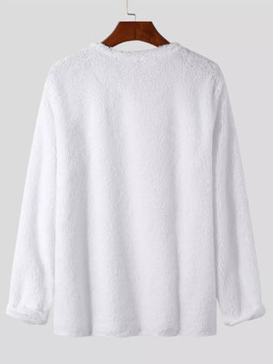 Men's Textured Long Sleeve Sweater Plus Size in White
