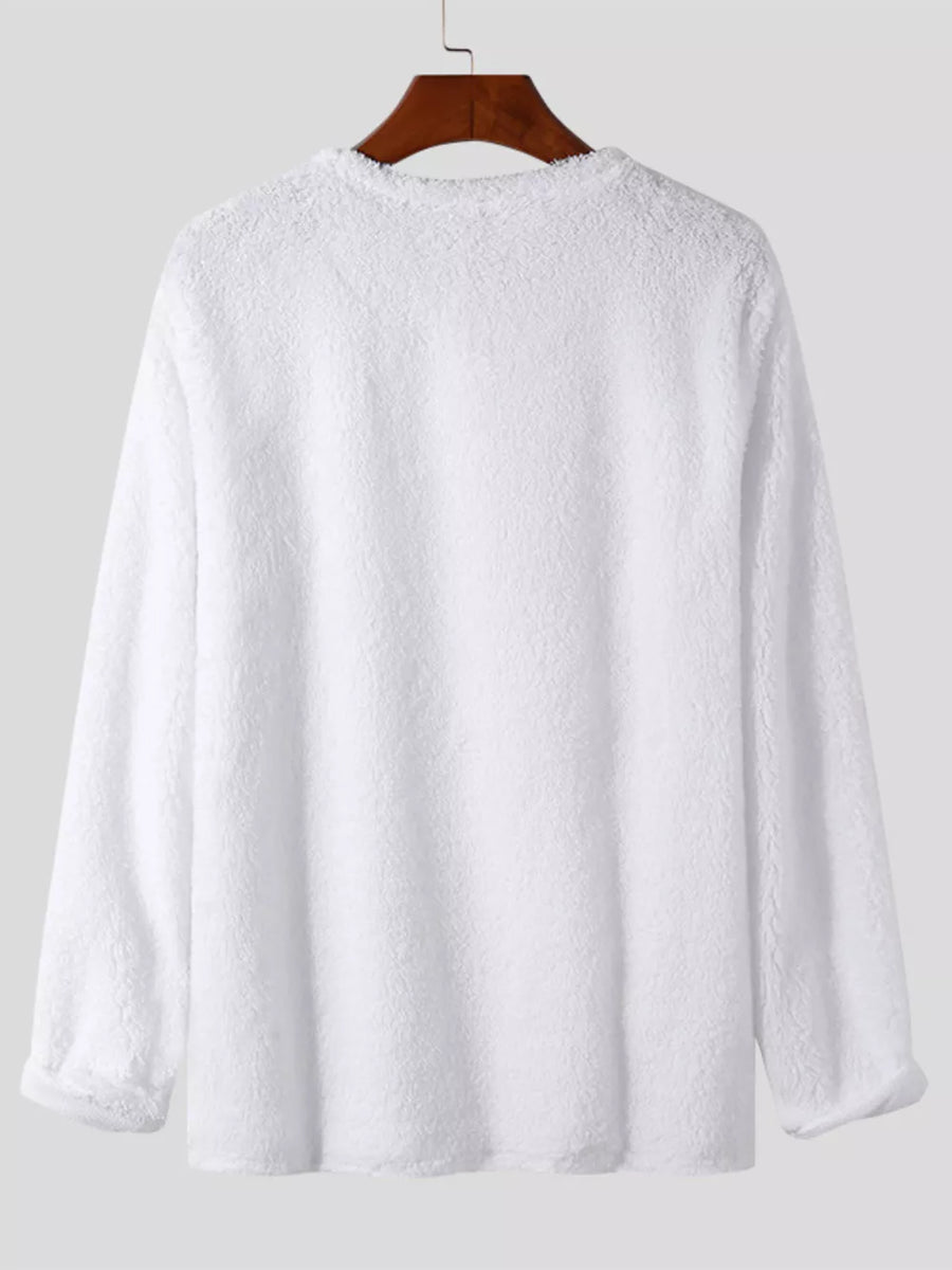 Men's Textured Long Sleeve Sweater Plus Size in White