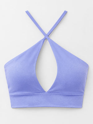 halter top in Pea Green with crisscross and cropped