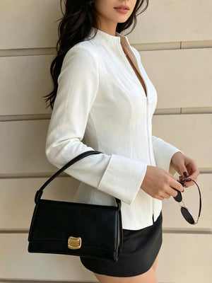 Ivory blouse with waist-length and zip-front