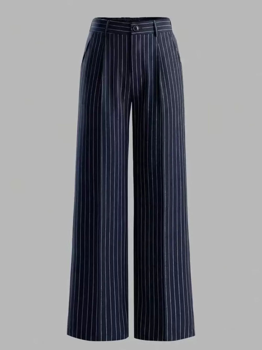 wide-leg pants in Silver with striped and buttoned