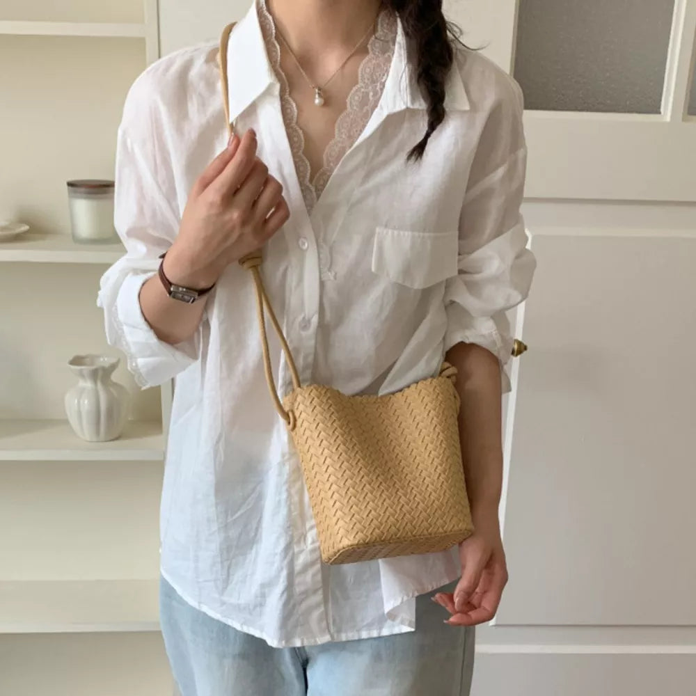 Woven Straw Crossbody Bag in Yellow