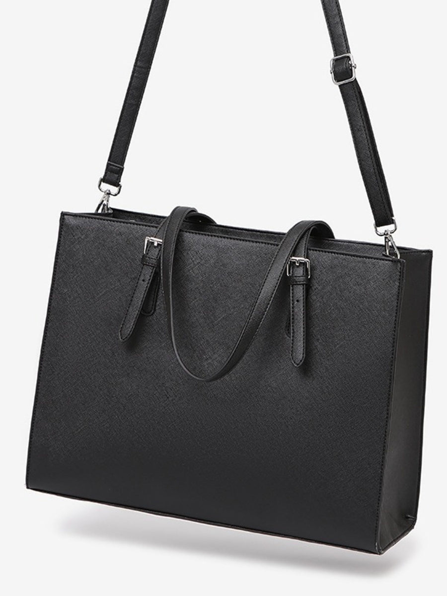 Large Minimalist PU Leather Tote Bag in Black