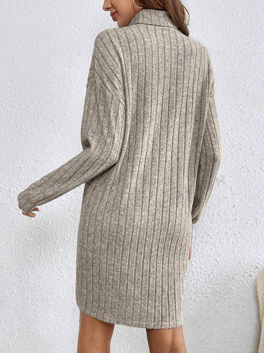 sweater dress in Mocha with ribbed and stretch