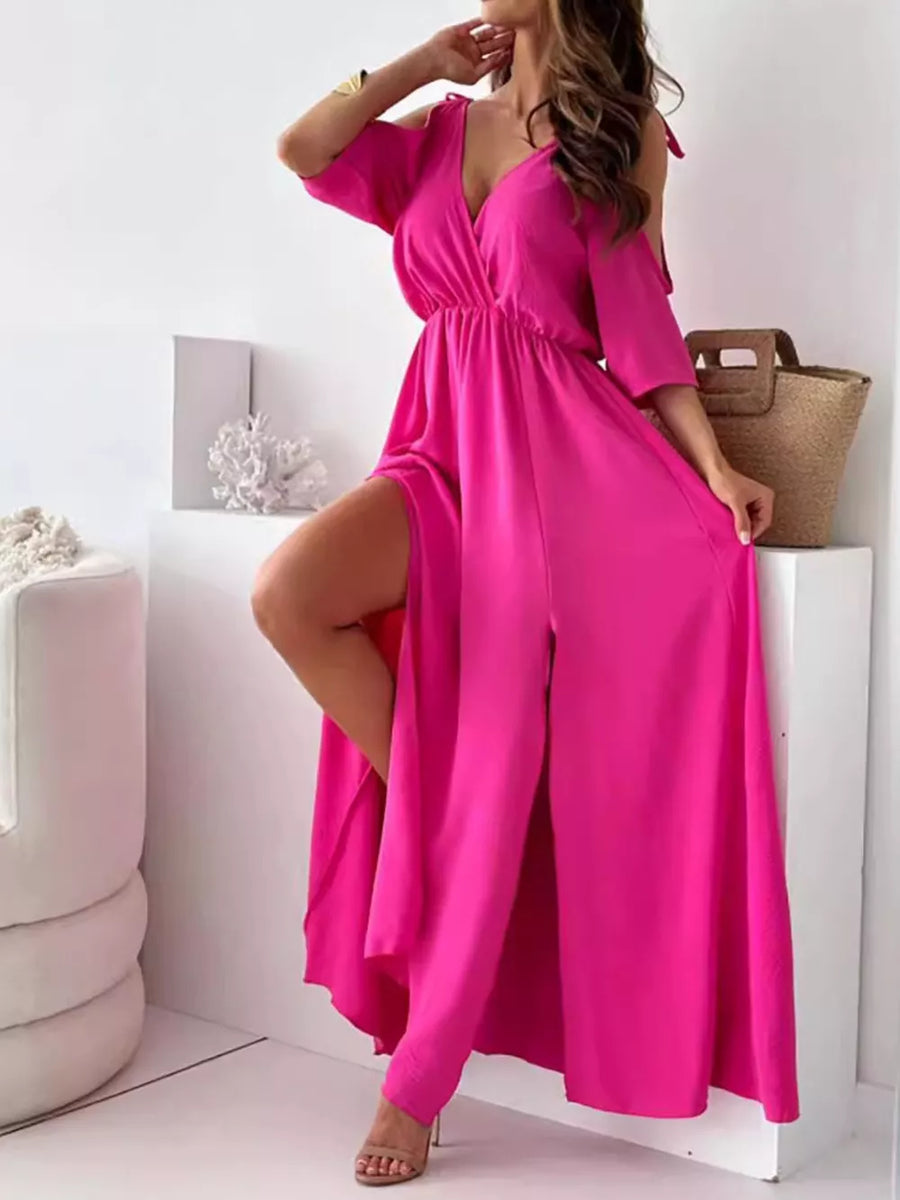 Deep Red maxi dress with maxi and pullover