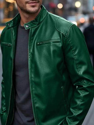 Apricot Men's Full Size Faux Leather Bomber Jacket