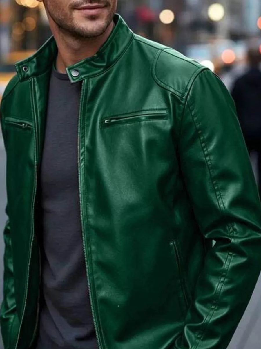 Apricot Men's Full Size Faux Leather Bomber Jacket