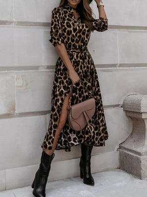 Leopard Print Button-down Midi Dress With Belt option 7