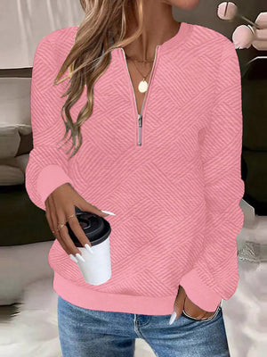 Pink with Textured Quarter-zip Sweatshirt