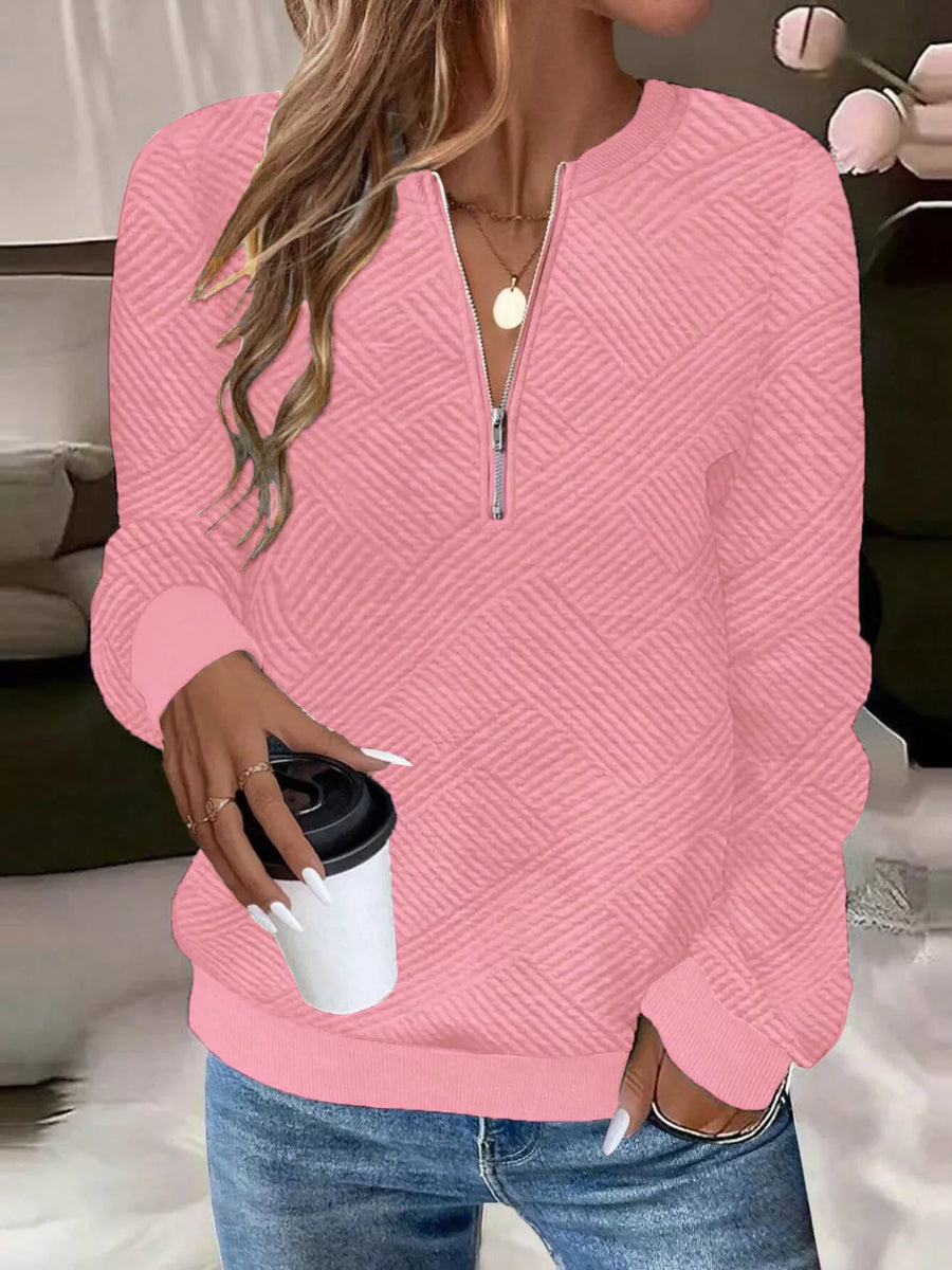 Pink with Textured Quarter-zip Sweatshirt
