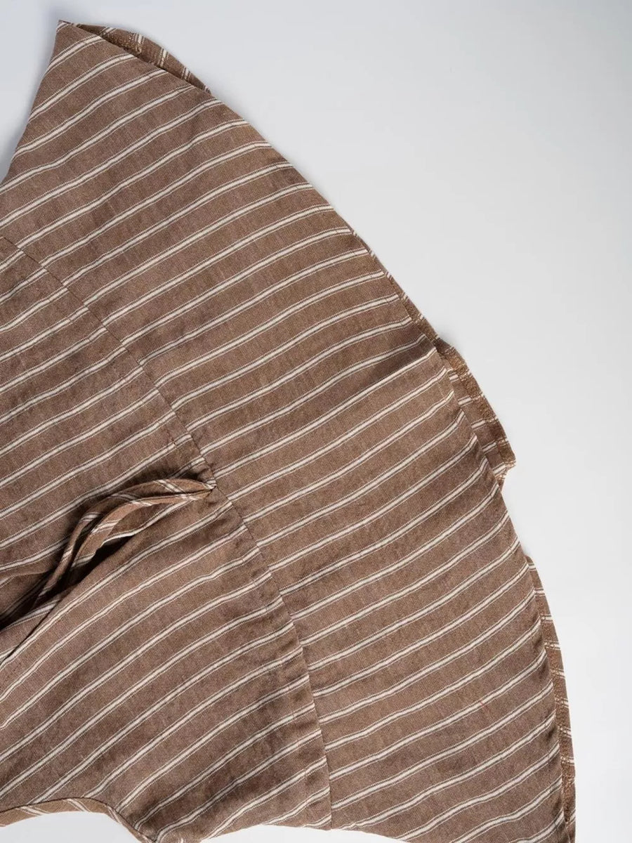 Chic striped two-piece set in camel with tie front detail.