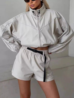 Burgundy track jacket with cropped and zip-front