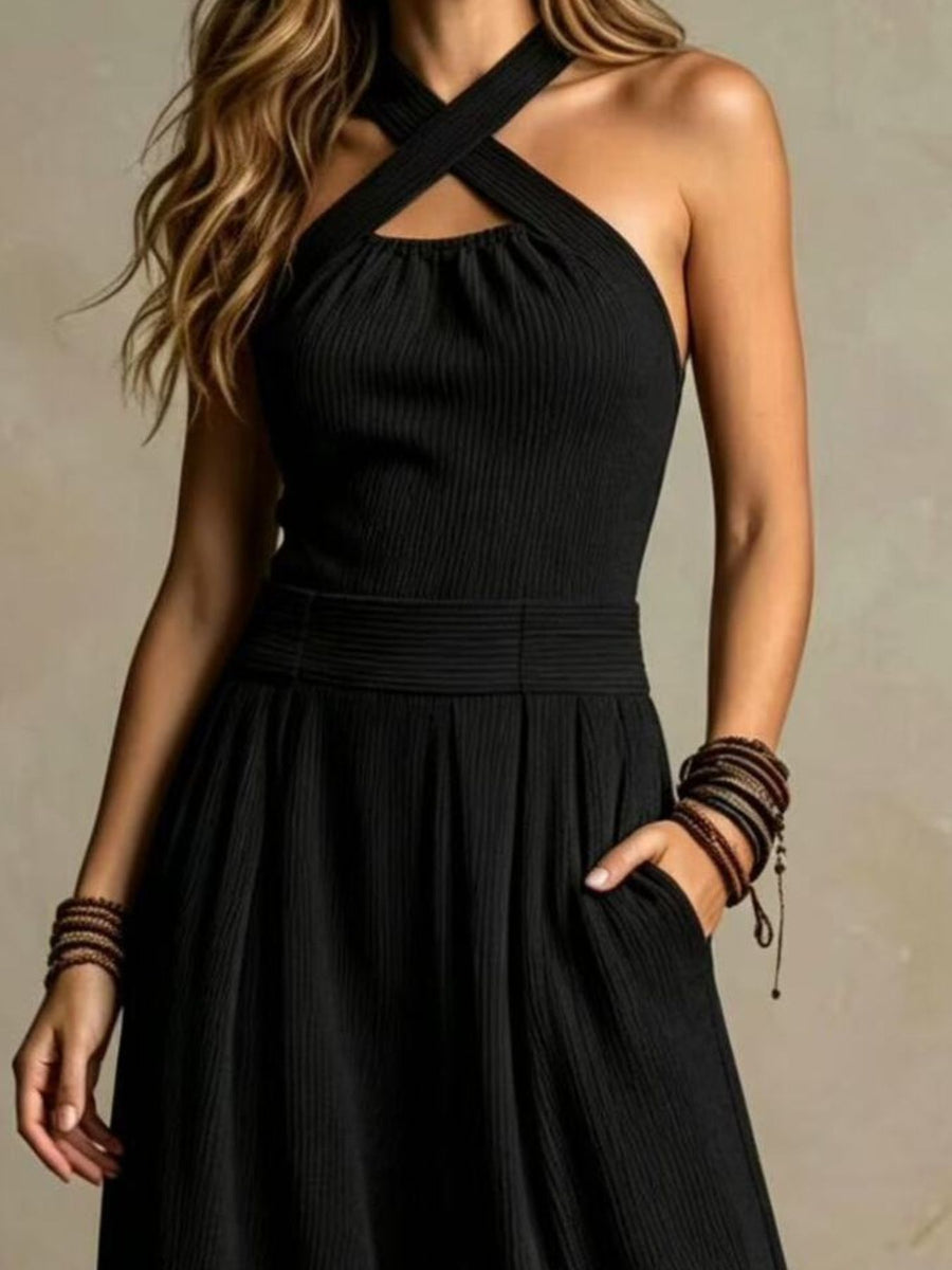 Full Size Sleeveless Halter Neck Wide-Leg Jumpsuit Plus Size in Dark Brown
