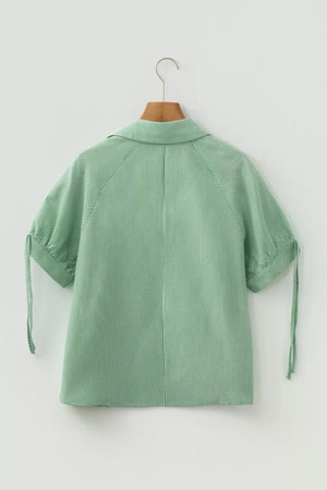 Striped Collared Split Neck Half Sleeve Blouse option 6
