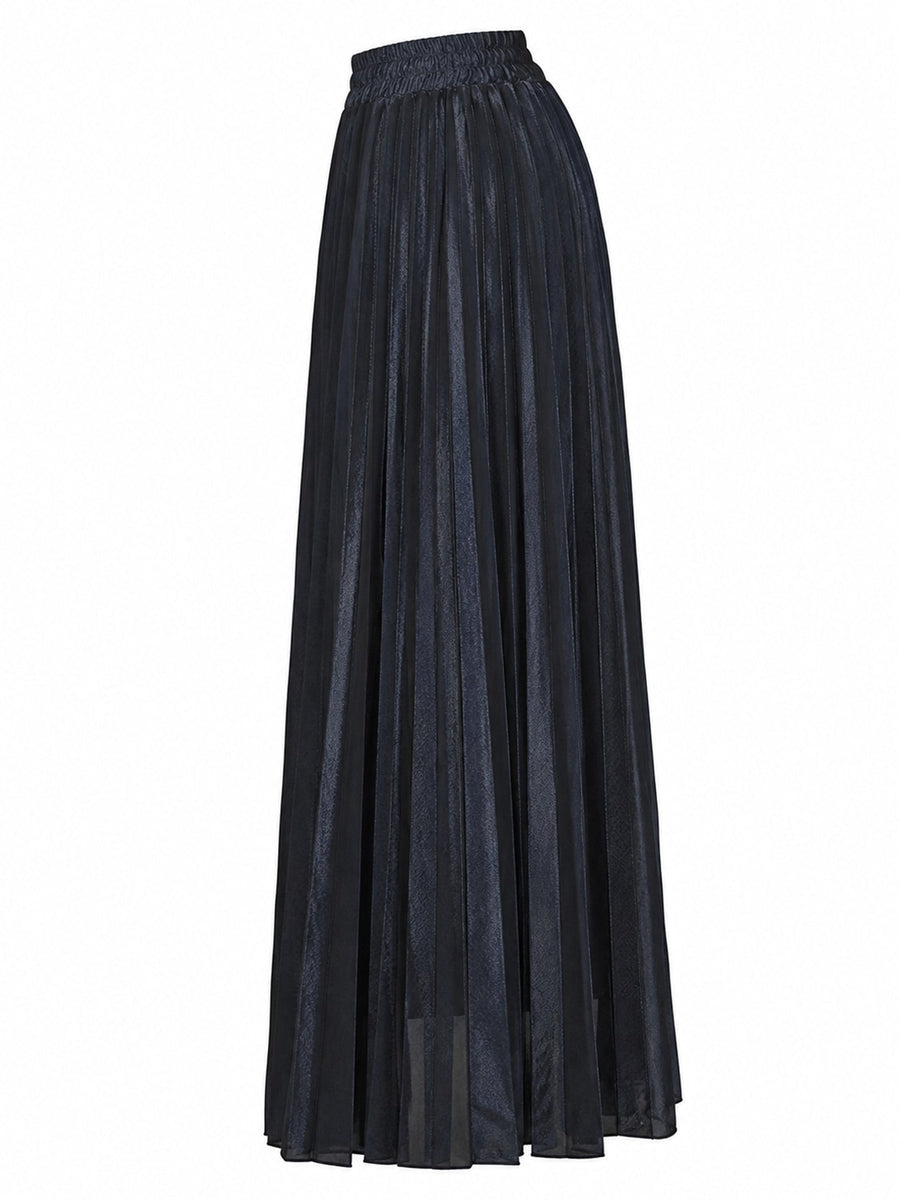 maxi skirt featuring pleated in Sapphire Blue with Polyester texture