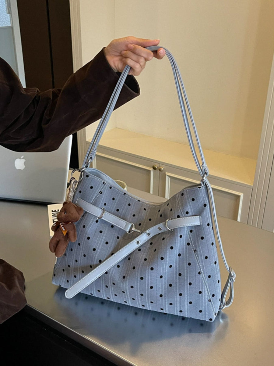 Polka Dot Canvas Shoulder Bag in Black with buckle straps