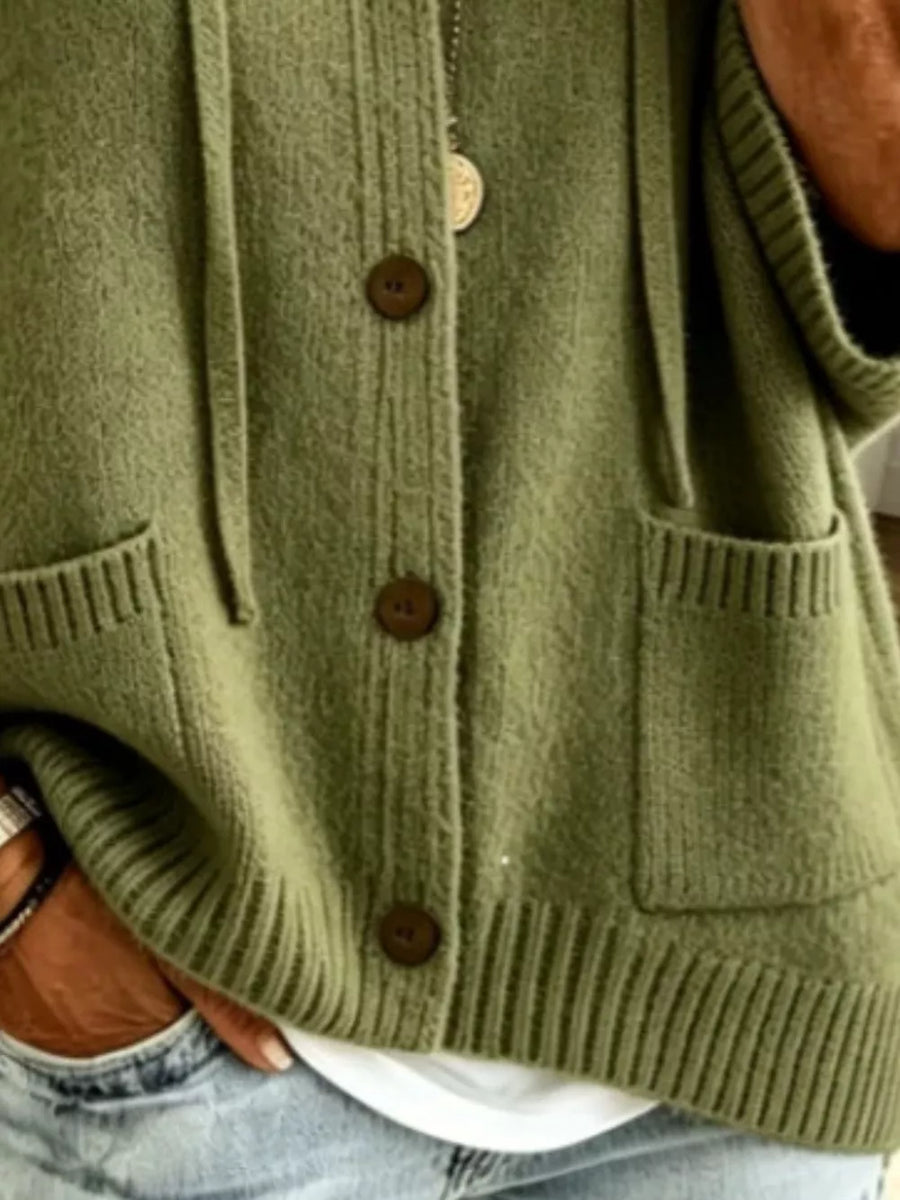 Full Size Casual Hooded Button-down Knit Cardigan With in Sky Blue with hooded