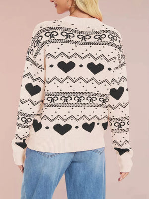 White Red Heart pullover sweater with pullover and fair isle with hearts and bows