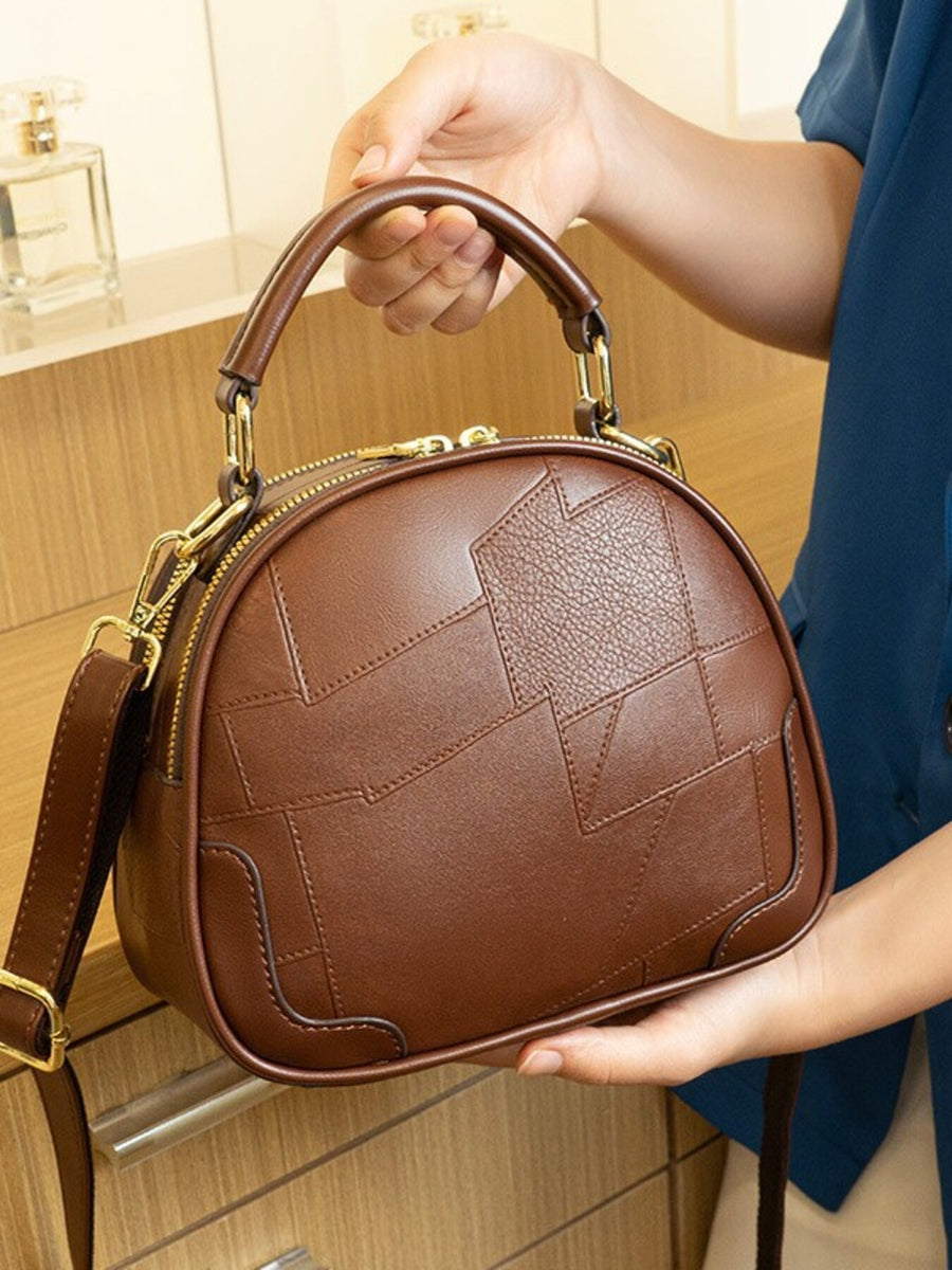PU Leather Imported Size &amp crossbody bag in brown with structured silhouette