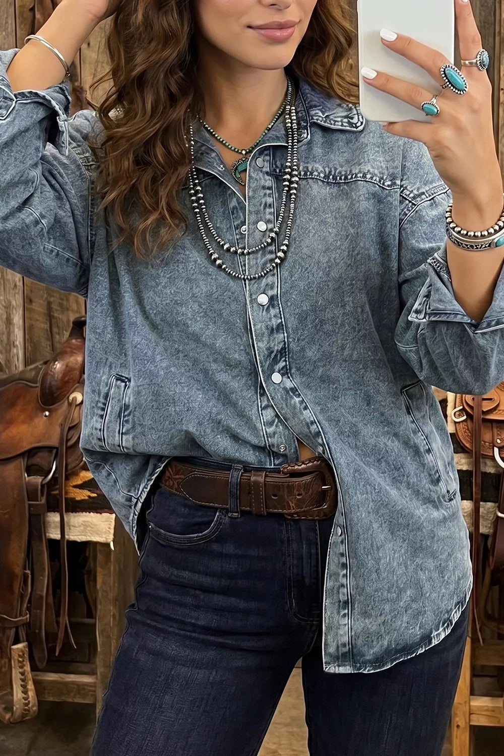 Medium Western Long Sleeve Denim Jacket Tunic